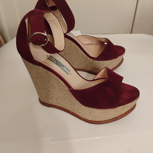 PRADA suede Luxury wedges Sandals Size 37 - Picture 1 of 12